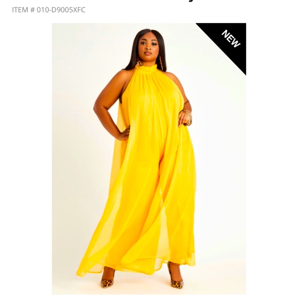 Ashley Stewart Plus Size Sheer Halter Jumpsuit